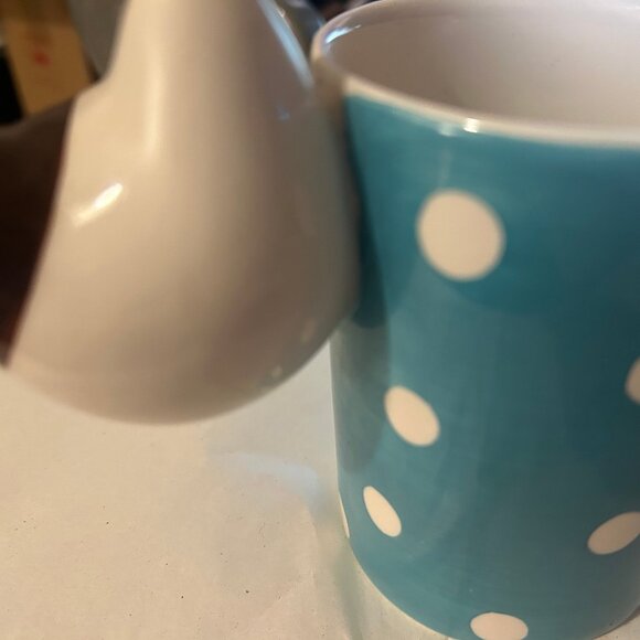 Ceramic Makeup Brush Holder Organizer Excellent Condition Dog & Polka Dot Design - Picture 4 of 6
